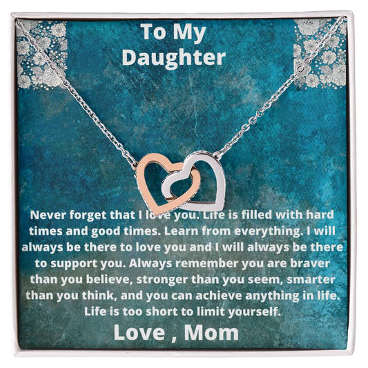 To My Daughter Love From Mom Interlocking Hearts Necklace