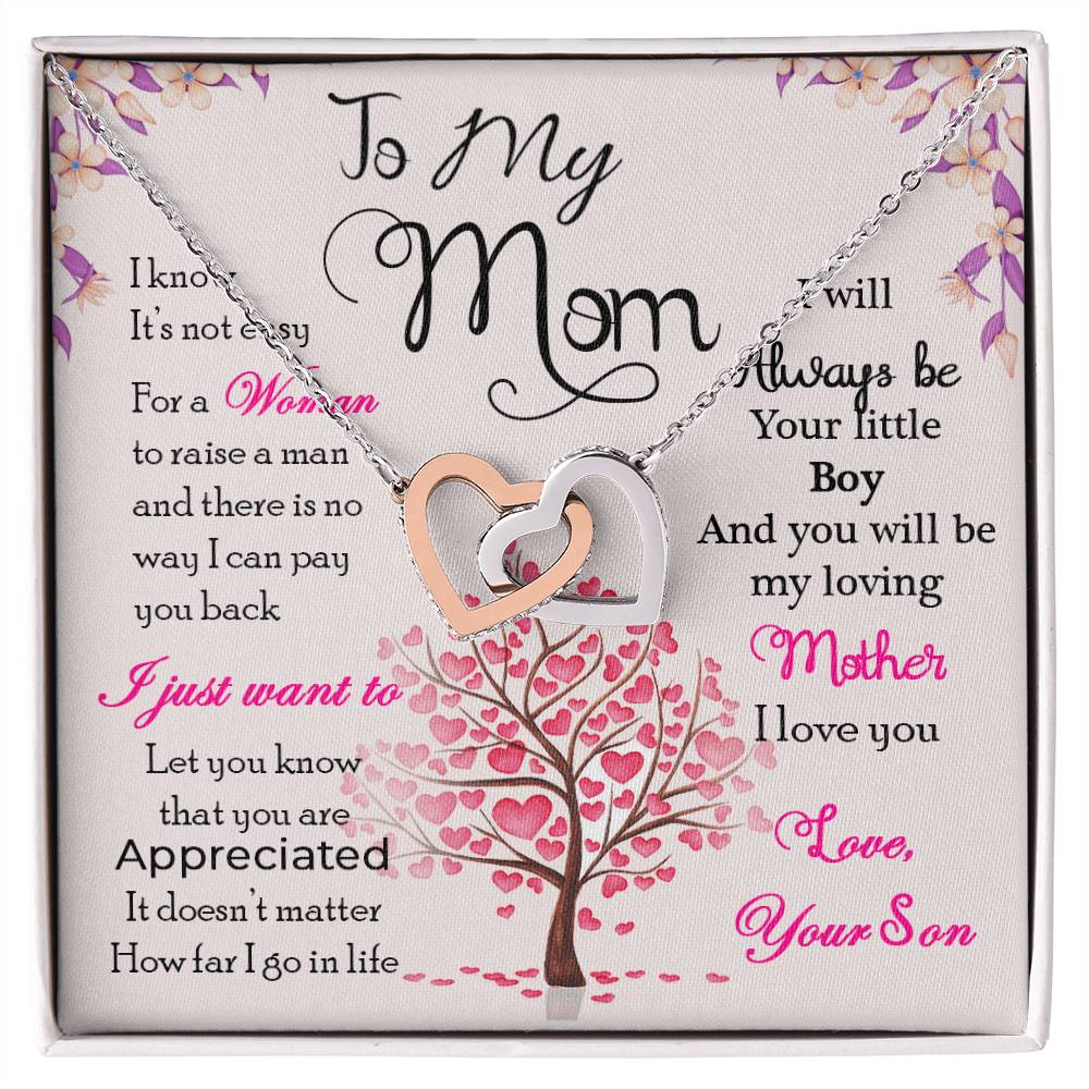 To My Mom - Thank You For Always Being There - Mother'S Day Gift Necklace For Mom Jewelry Gift From Son Interlocking Hearts Necklace