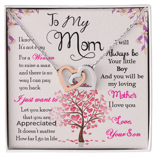 To My Mom - Thank You For Always Being There - Mother'S Day Gift Necklace For Mom Jewelry Gift From Son Interlocking Hearts Necklace