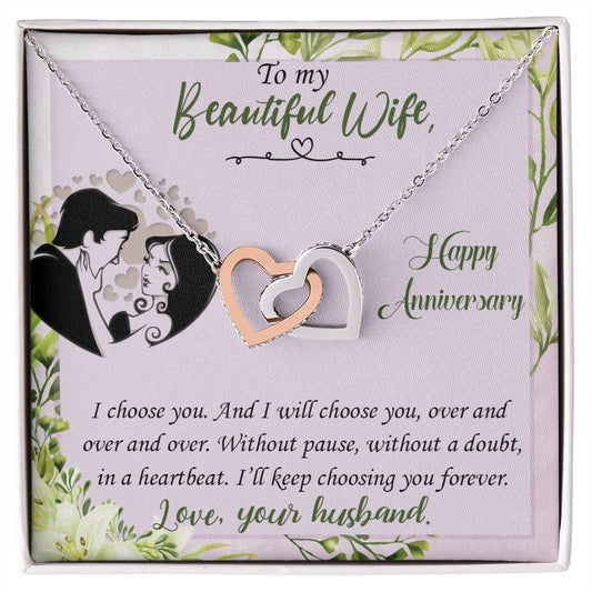 I Choose You Anniversary - Anniversary Gift For Wife Interlocking Hearts Necklace