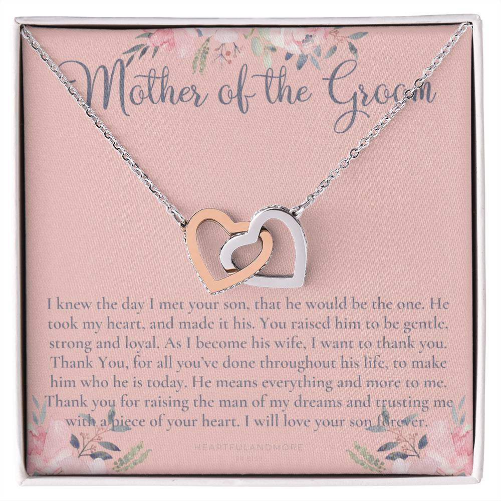 Mother Of The Groom Gift Necklace Wedding Gift Bridal Party Rehearsal Dinner Man Of My Dreams Parent Of Groom Mother In Law Gift Interlocking Hearts Necklace