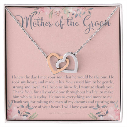 Mother Of The Groom Gift Necklace Wedding Gift Bridal Party Rehearsal Dinner Man Of My Dreams Parent Of Groom Mother In Law Gift Interlocking Hearts Necklace