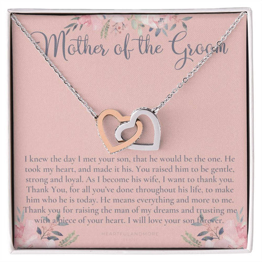 Mother Of The Groom Gift Necklace Wedding Gift Bridal Party Rehearsal Dinner Man Of My Dreams Parent Of Groom Mother In Law Gift Interlocking Hearts Necklace