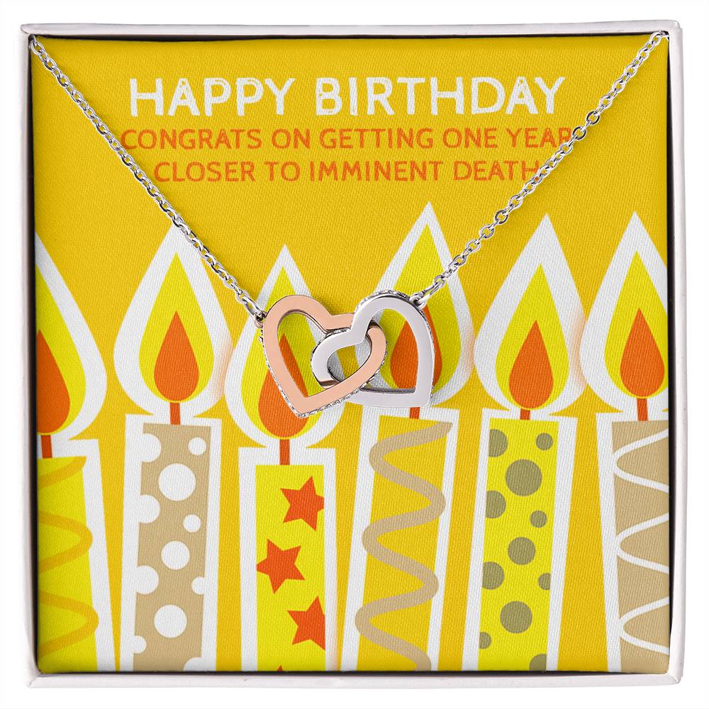 Imminent Death Humorous Birthday Gift Necklace Interlocking Hearts Necklace