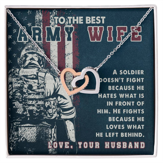 Two Heart Necklace To My Best Army Wife Amazing Gift From Husband Independence Gift Army Soldier Gift Pride Of Usa Love My Country Interlocking Hearts Necklace