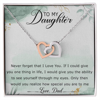 To My Daughter Interlocking Hearts Necklace Message Card
