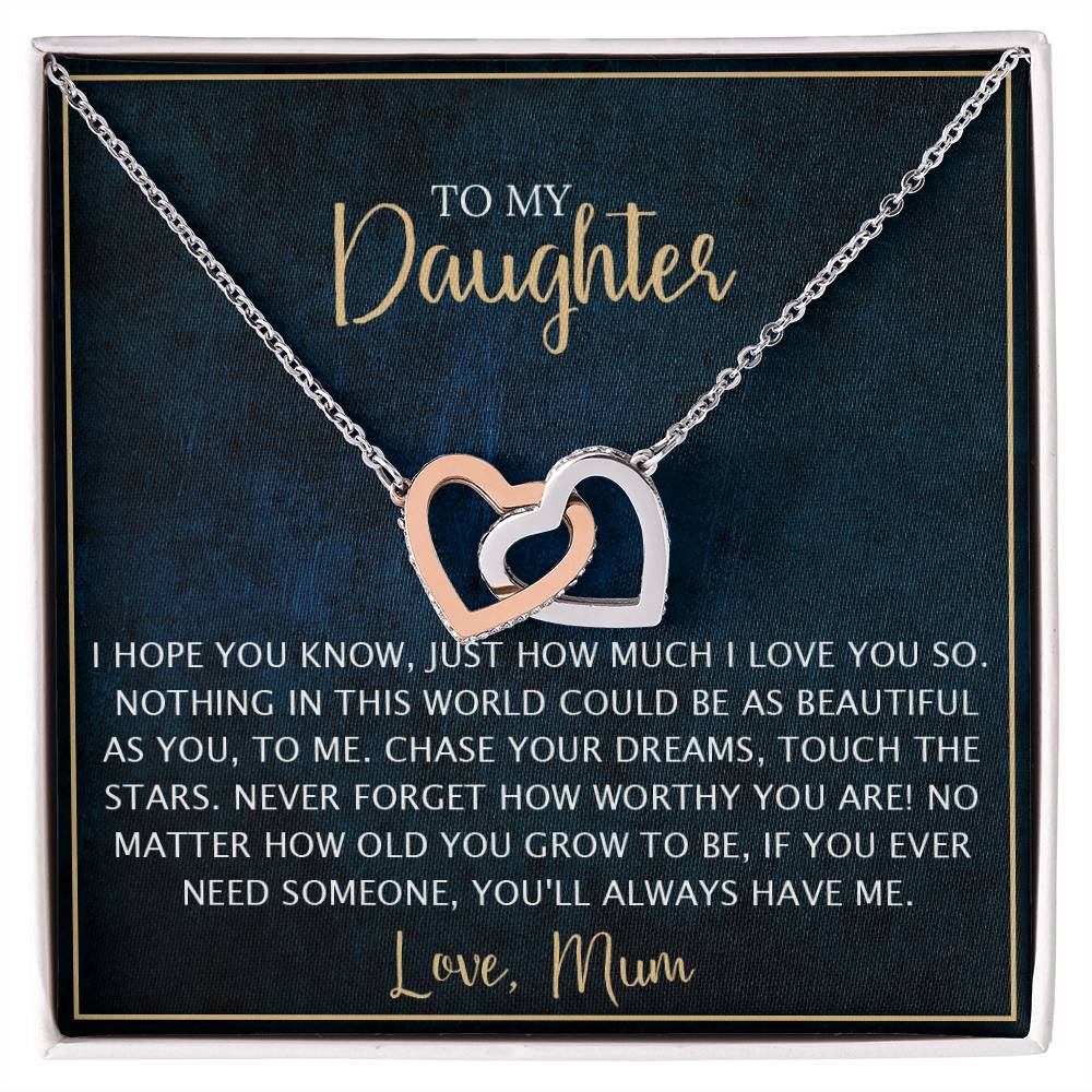 To My Daughter - Unique Heart Bonding Necklace Gift Set Interlocking Hearts Necklace