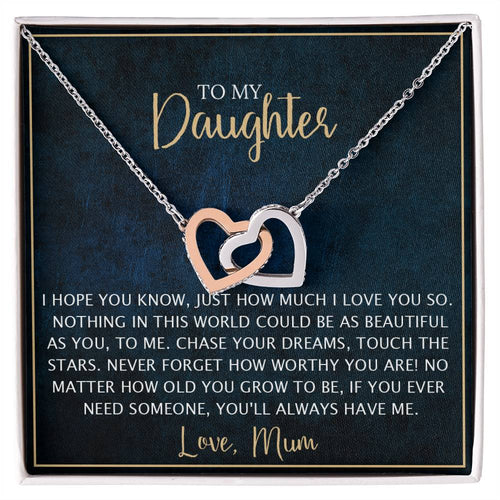 To My Daughter - Unique Heart Bonding Necklace Gift Set Interlocking Hearts Necklace