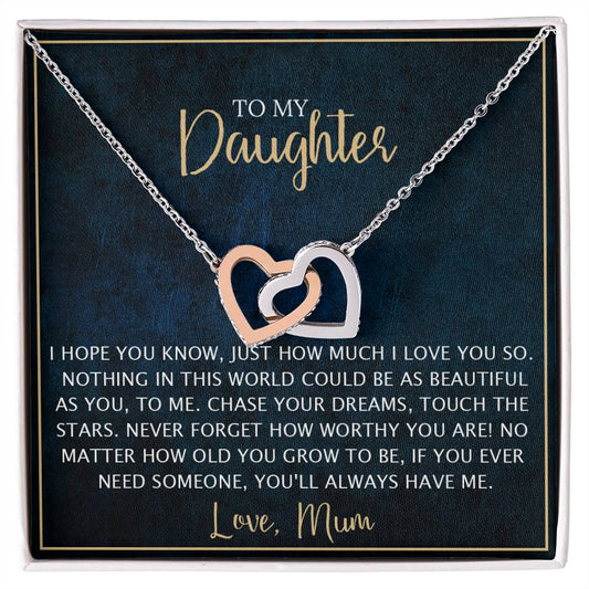 To My Daughter - Unique Heart Bonding Necklace Gift Set Interlocking Hearts Necklace