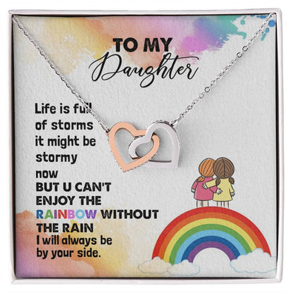 To My Daughter Necklace From Mother Life Is Full Of Storm Interlocking Hearts Necklace
