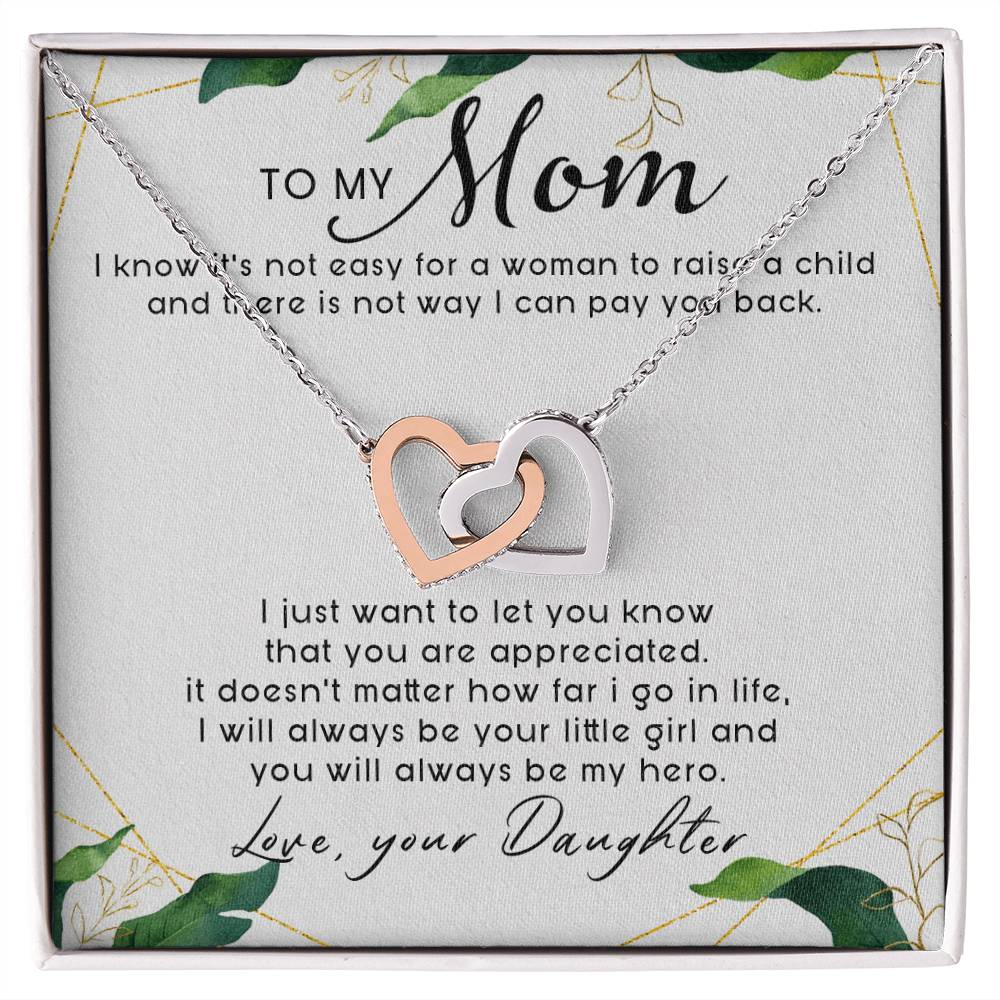 To My Mom Interlocking Hearts Necklace Message Card