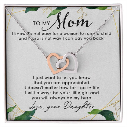 To My Mom Interlocking Hearts Necklace Message Card