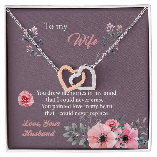 To My Wife - Memories Paint Heart - Necklace Interlocking Hearts Necklace