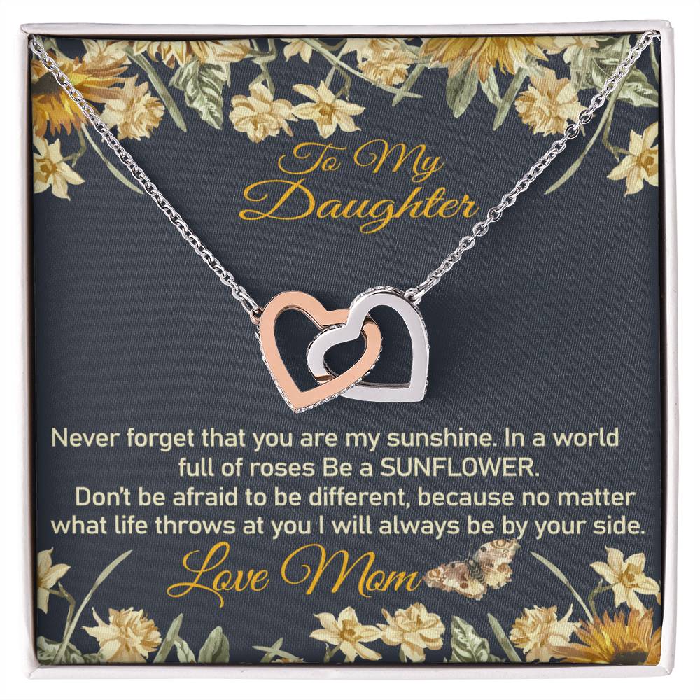 Mom To Daughter Necklace Be A Sunflower Gift Interlocking Hearts Necklace