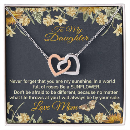 Mom To Daughter Necklace Be A Sunflower Gift Interlocking Hearts Necklace