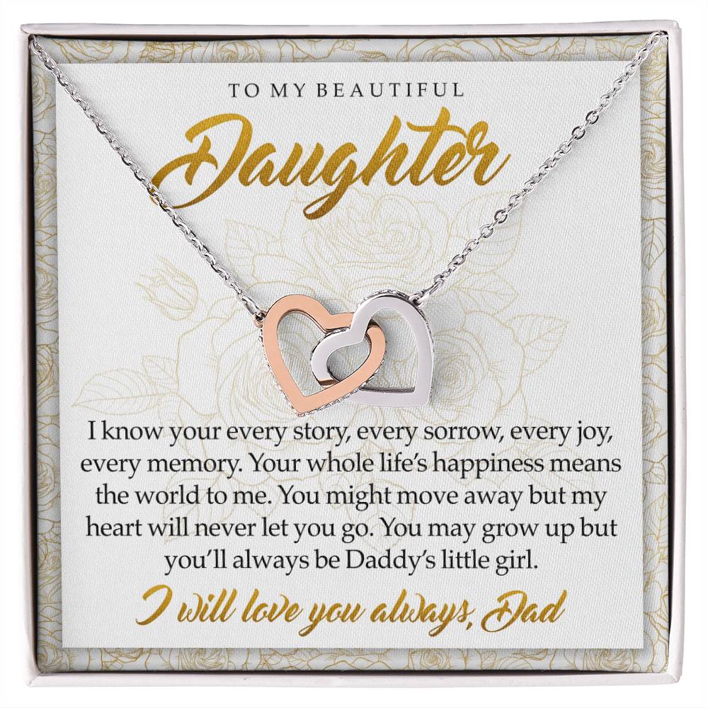 To My Beautiful Daughter You'Ll Always Be Daddy'S Little Girl Interlocking Hearts Necklace