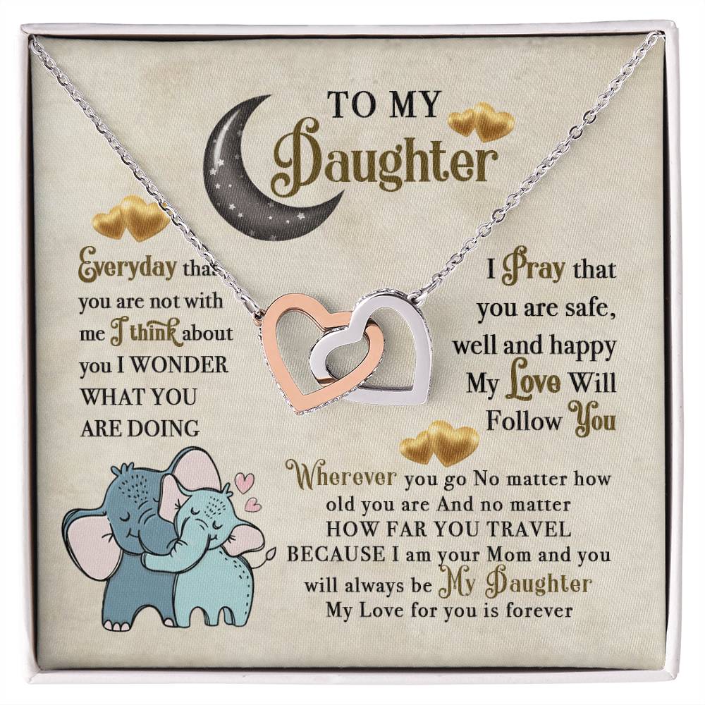 To My Daughter Elephant Mom Birthday Gift Interlocking Hearts Necklace