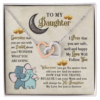 To My Daughter Elephant Mom Birthday Gift Interlocking Hearts Necklace