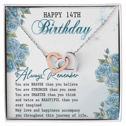 Happy 14Th Birthday Interlocking Hearts Necklace Message Card