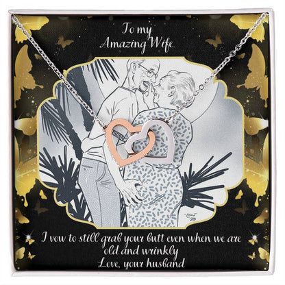 I Vow To Grab Your Butt Even When We Are Old And Wrinkly Two Hearts Interlocking Hearts Necklace