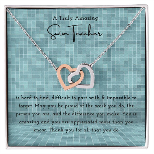 Gift For Swim Teacher Swim Teacher Appreciation Gift A Truly Amazing Swim Teacher Gift Interlocking Hearts Necklace