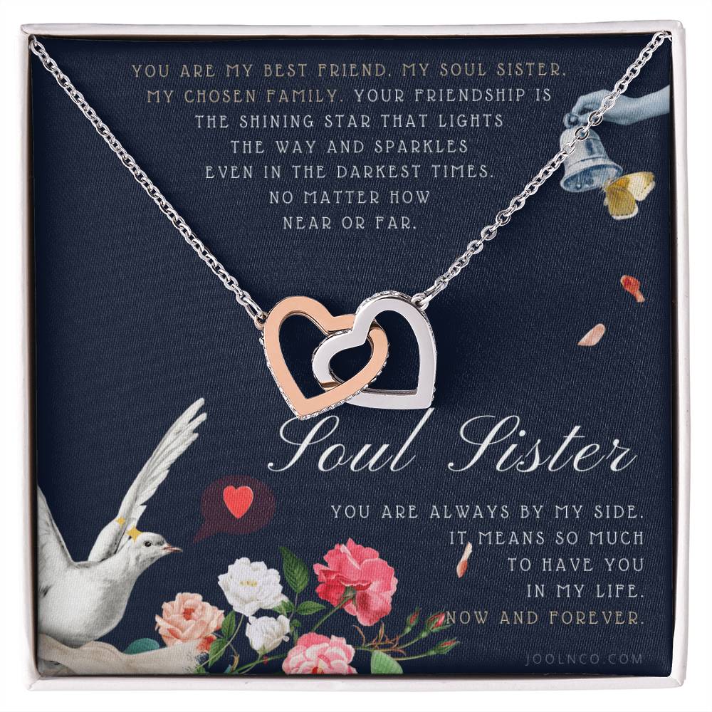 Soul Sister Necklace Unbiological Sister Jewelry Badass Sister Necklace Friendship Heart Necklace Birthday Graduation Anniversary Interlocking Hearts Necklace
