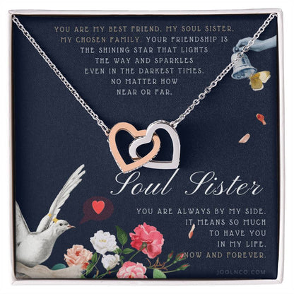 Soul Sister Necklace Unbiological Sister Jewelry Badass Sister Necklace Friendship Heart Necklace Birthday Graduation Anniversary Interlocking Hearts Necklace