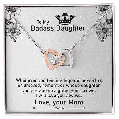 To My Badass Daughter Necklace From Mom Interlocking Hearts Necklace