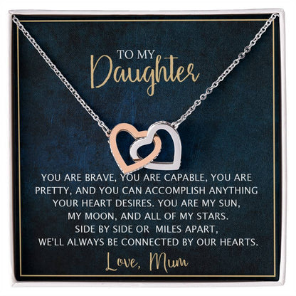 To My Daughter - Unique Heart Bonding Necklace Gift Set Interlocking Hearts Necklace