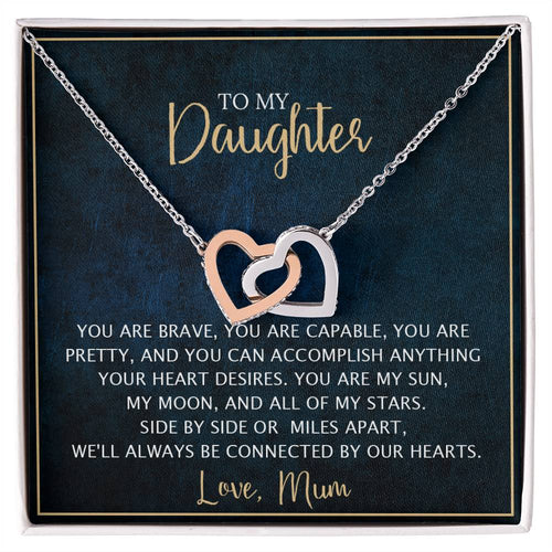 To My Daughter - Unique Heart Bonding Necklace Gift Set Interlocking Hearts Necklace