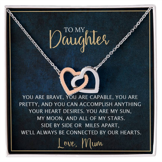 To My Daughter - Unique Heart Bonding Necklace Gift Set Interlocking Hearts Necklace