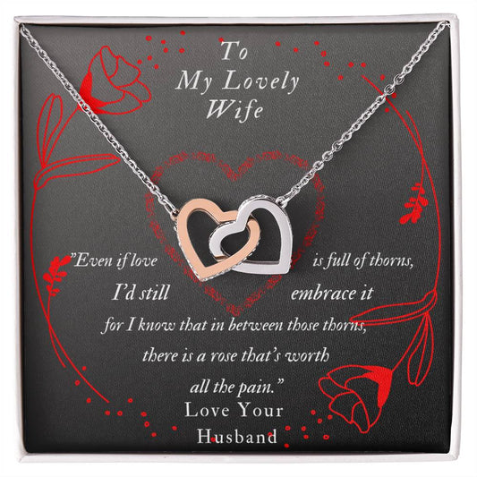 To My Lovely Wife-Two Interlocked Heart Necklace Pendant Interlocking Hearts Necklace