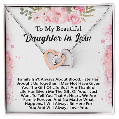 To My Beautiful Daughter In Law Hearts Necklace - Perfect Gift Interlocking Hearts Necklace