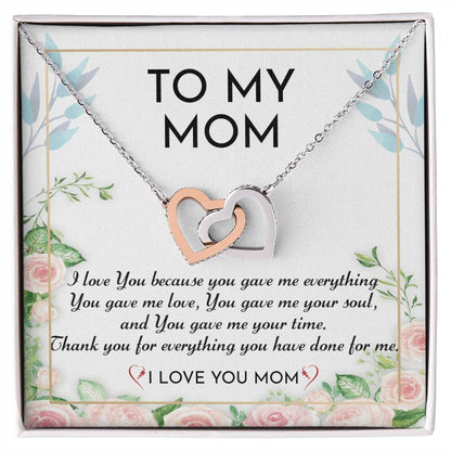 To My Mom - I Love You - Interlocking Hearts Necklace