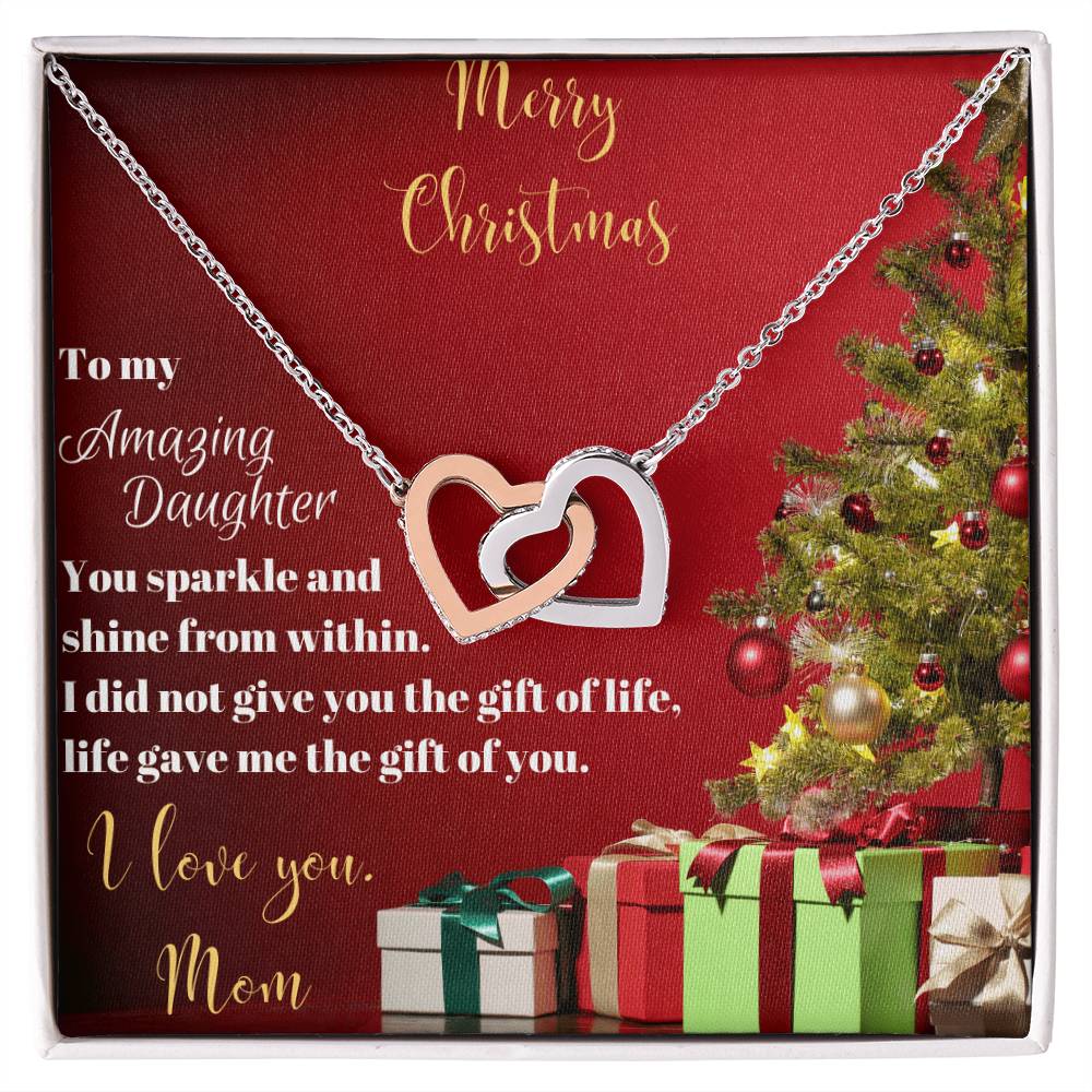 To My Amazing Daughter From Mom Interlocking Hearts Necklace