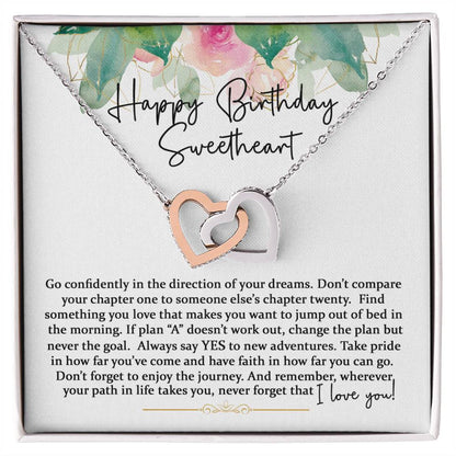 Happy Birthday Sweetheart - Interlocking Hearts - Pink Gold Interlocking Hearts Necklace