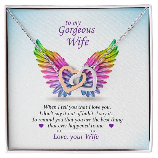 To My Gorgeous Wife ~Pride~ Interlocking Hearts Necklace