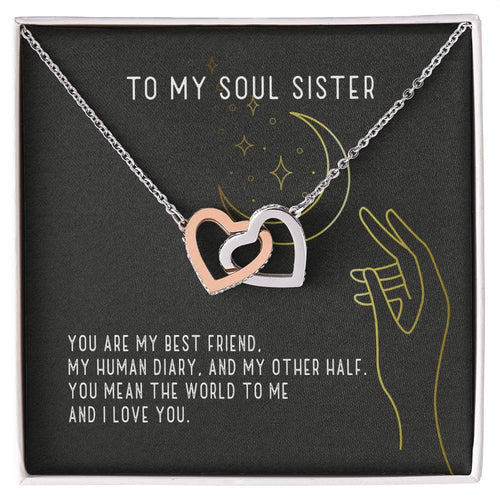 To My Soul Sister Two Hearts Necklace Interlocking Hearts Necklace