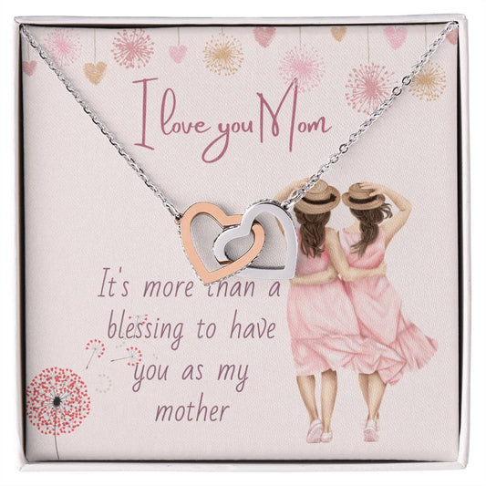 I Love You Mom Necklace Mom Necklace Mom Birthday Gift Mothers Necklace Gift Interlocking Hearts Necklace