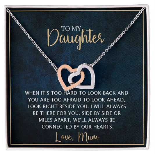 To My Daughter - Unique Heart Bonding Necklace Gift Set Interlocking Hearts Necklace