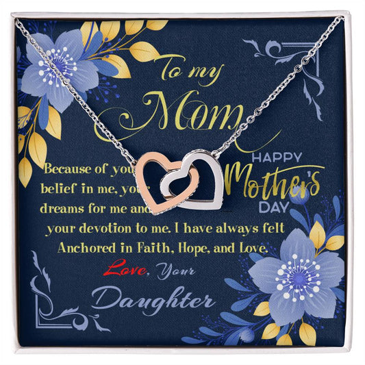 Interlocked Hearts Necklace Gift Set - From Daughter To Mom Interlocking Hearts Necklace