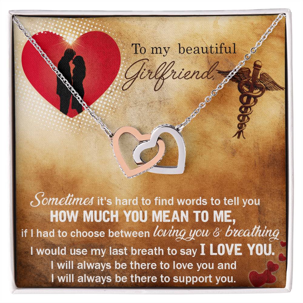 To My Beautiful Girlfriend - I Would Use My Last Breath To Say I Love You - Interlocking Heart Necklace Interlocking Hearts Necklace