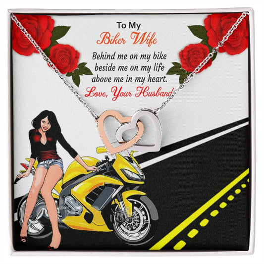 To My Biker Wife Happy Valentine'S Daybiker Wife Valentine Gift. Interlocking Hearts Necklace