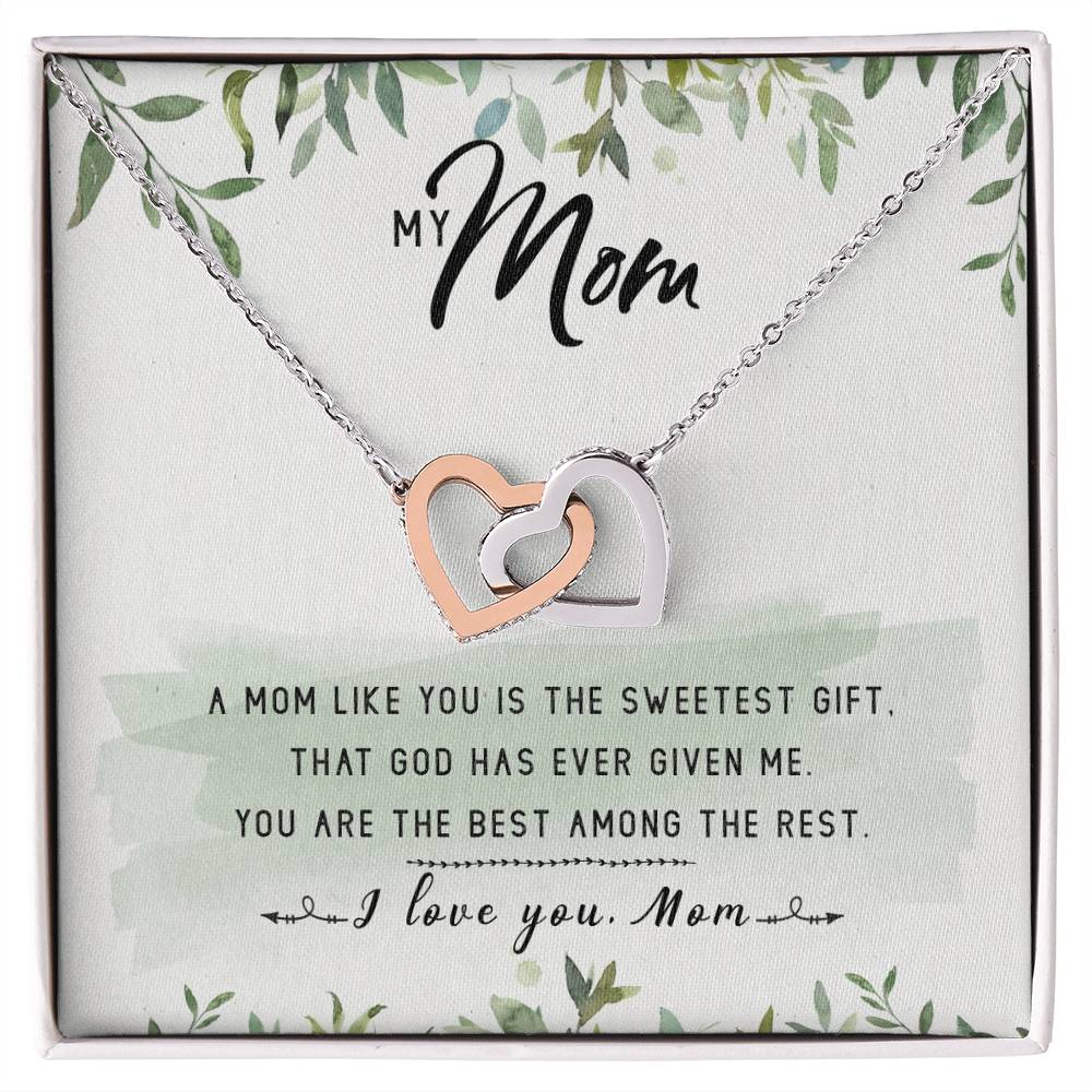 My Mom Interlocking Hearts Necklace Message Card
