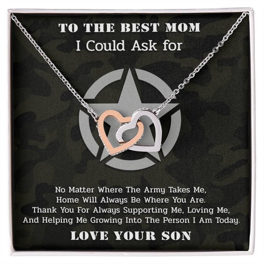 The Best Army Mom - Interlocked Necklace Interlocking Hearts Necklace