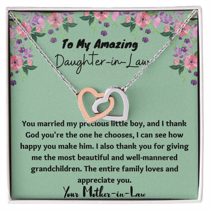 To My Amazing Daughter-In-Law Necklace - $10 Off Interlocking Hearts Necklace
