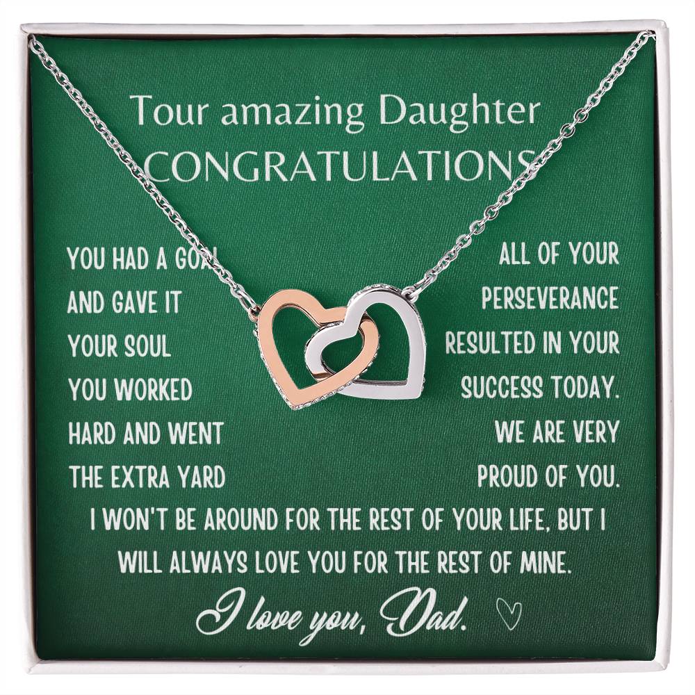Gift For Daughter From Dad- I Will Always Love You For The Rest Of Mine Interlocking Hearts Necklace