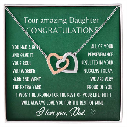 Gift For Daughter From Dad- I Will Always Love You For The Rest Of Mine Interlocking Hearts Necklace