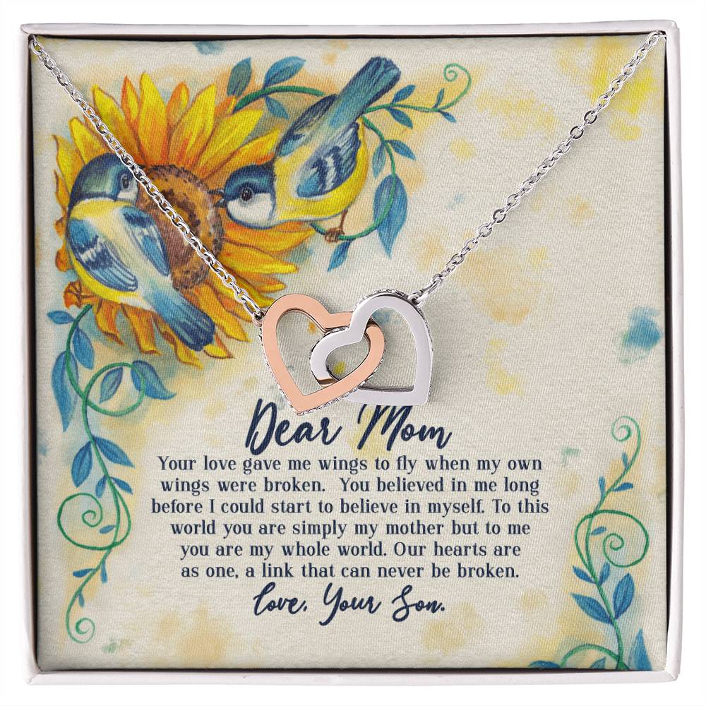 Dear Mom - Your Love Gave Me Wings To Fly When My Own Wings Were Broken From Son Interlocking Hearts Necklace