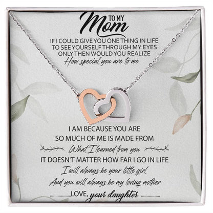 To My Mom Interlocking Hearts Necklace Message Card